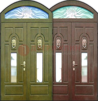 Стальная арочная дверь со стеклом ДА-17 для монолитного дома в Домодедово