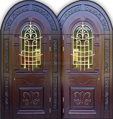 Индивидуальная арочная дверь со стеклом и ковкой ДА-19 