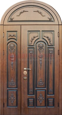 Арочная железная дверь с виноритом и узором ДА-36 в Домодедово