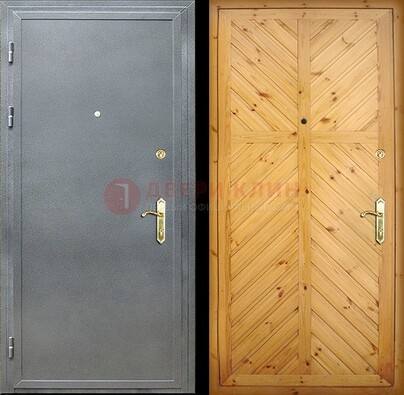 Серая металлическая дверь с евровагонкой ДЕ-12 в Домодедово