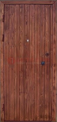 Коричневая железная дверь с евровагонкой ДЕ-18 в Домодедово