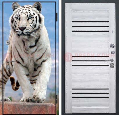 Стальная дверь с фотопечатью тигра ДФ-12 в Домодедово