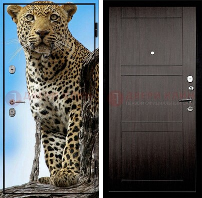 Железная дверь с рисунком гепарда снаружи ДФ-27 в Костроме