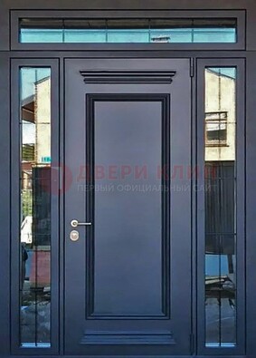 Черная металлическая дверь с фрамугой и филенкой ДФГ-19 в Домодедово