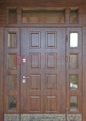 Стальная дверь МДФ со стеклом и фрамугами для дома ДФГ-29 в Домодедово