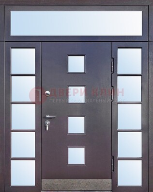 Современная железная дверь со стеклом и фрамугами ДФГ-4 в Домодедово