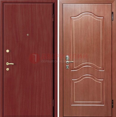 Красная металлическая дверь с ламинатом МДФ внутри ДЛ-8 в Домодедово