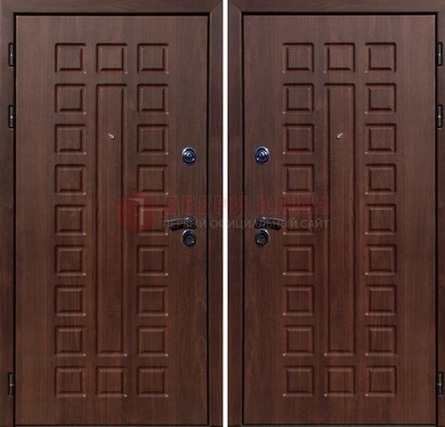 Коричневая железная дверь с МДФ снаружи ДМ-113 