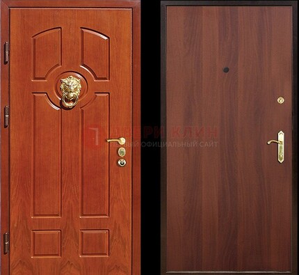 Оранжевая стальная дверь с МДФ ламинат внутри ДМ-18 в квартиру в Домодедово