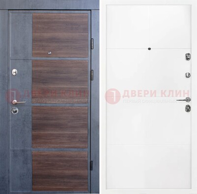 Серая с коричневой вставкой металлическая дверь МДФ ДМ-197 в Петрозаводске