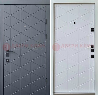 Серая железная дверь с МДФ с внутренней белой стороной ДМ-201 в Домодедово