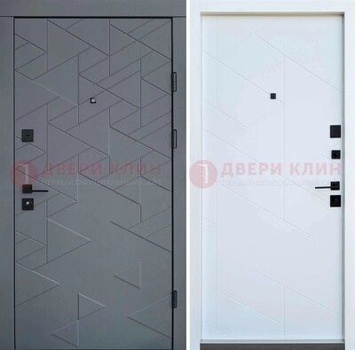 Серая металлическая дверь МДФ с узором  ДМ-224 в Домодедово