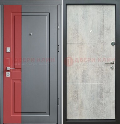 Серая с красной полосой металлическая дверь МДФ ДМ-245 в Домодедово