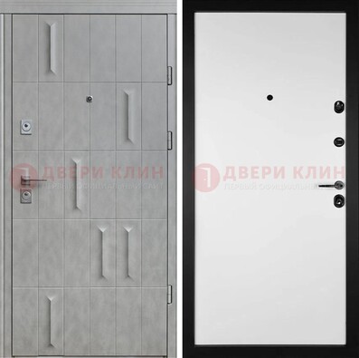Серая стальная дверь с рисунком МДФ и внутри Белый ясень ДМ-280 в Домодедово