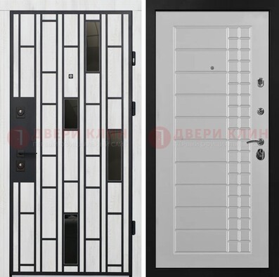 Белая с черными элементами железная дверь МДФ ДМ-282 в Домодедово