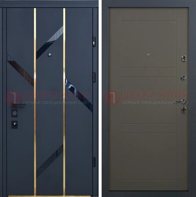 Темная металлическая дверь МДФ со стеклянными вставками ДМ-288 в Домодедово