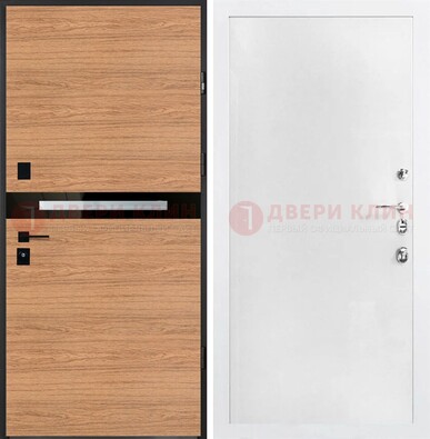 Железная коричневая дверь с МДФ в белом цвете ДМ-313 в Домодедово