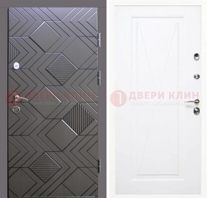 Железная серая дверь с МДФ в белом цвете ДМ-314 в Домодедово