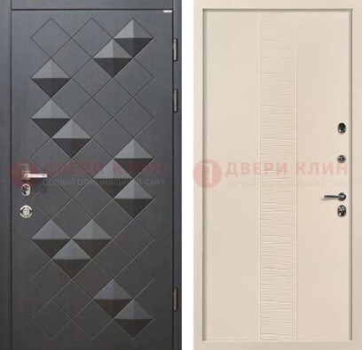 Темная металлическая дверь МДФ и фрезеровкой внутри ДМ-319 в Домодедово