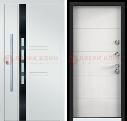 Металлическая дверь в белом цвете с МДФ ДМ-323 в Домодедово