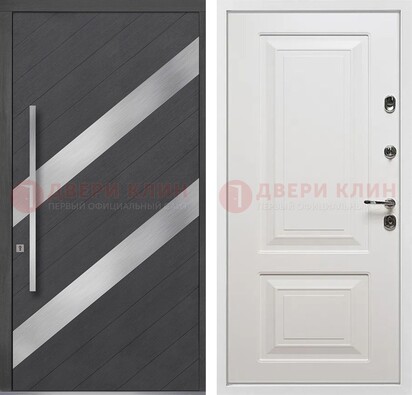 Серая входная дверь МДФ с металлическими вставками ДМ-325 в Домодедово