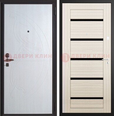 Белая стальная дверь с МДФ и стеклом ДМ-346 в Домодедово