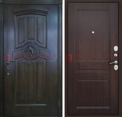 Темно-коричневая железная дверь с МДФ ДМ-350 в Домодедово