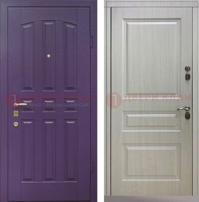 Фиолетовая железная дверь с филенчатами МДФ ДМ-374 в Перми