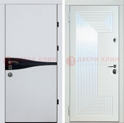 Белая железная дверь с МДФ в стиле хайтек ДМ-413 в Домодедово