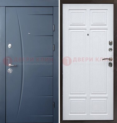 Темно-синяя стальная дверь МДФ белая внутри ДМ-435 в Домодедово