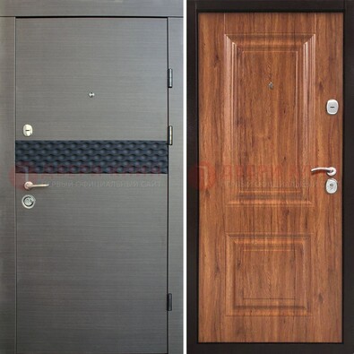 Темная стальная дверь МДФ с декоративной вставкой ДМ-440 в Домодедово