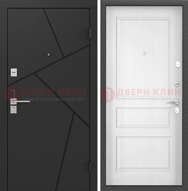 Черная металлическая дверь с белой МДФ внутри ДМ-465 в Домодедово
