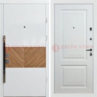 Белая железная дверь с МДФ в квартиру ДМ-476 в Домодедово