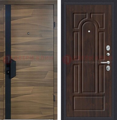 Коричневая железная дверь с МДФ панелями для квартиры ДМ-477 в Кубинке