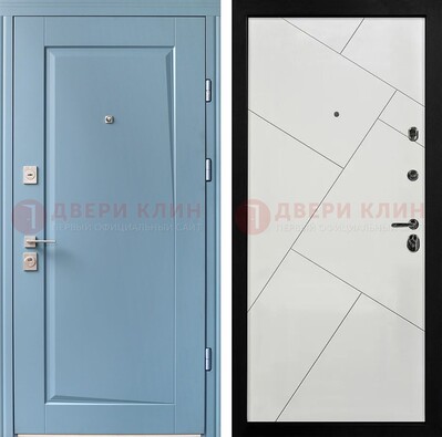 Синяя железная дверь с МДФ панелями ДМ-491 в Домодедово