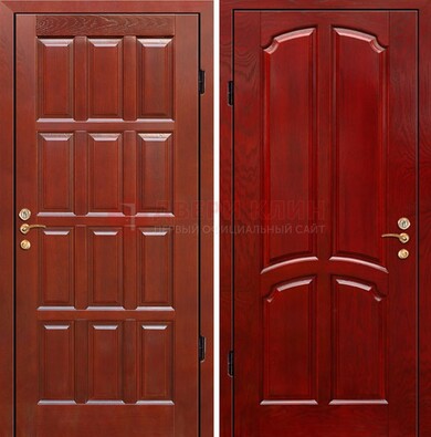 Красная металлическая дверь с массивом дуба ДМД-15 в Кашире