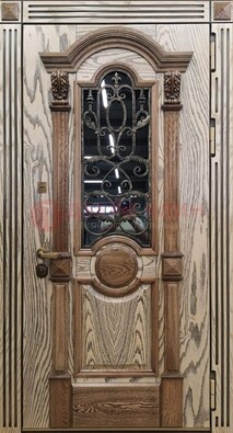 Железная дверь с массивом дуба со стеклом и ковкой ДМД-47 в Домодедово