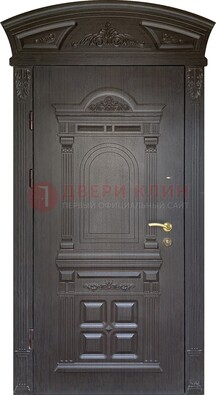 Темная уличная дверь с массивом дуба с узором ДМД-58 в Рязани
