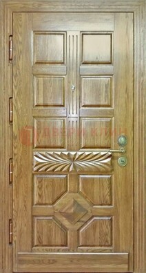 Светлая стальная дверь с массивом дуба и узором ДМД-63 в Домодедово