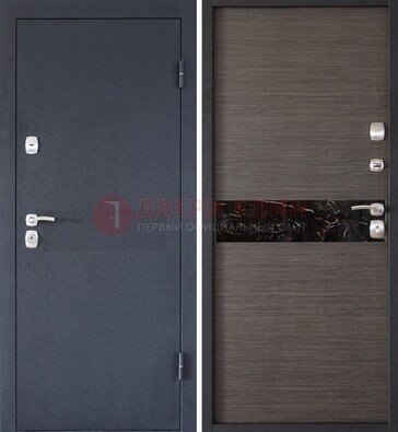 Черная железная дверь с порошковым напылением МДФ внутри ДП-114 в Домодедово