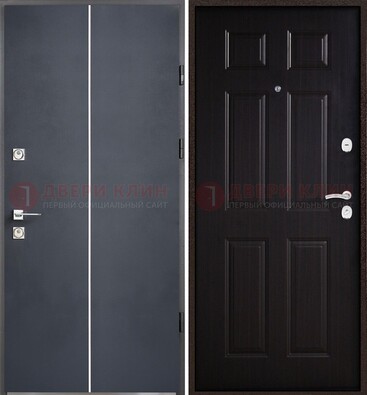 Железная дверь с порошковым покрытием и отделкой Темный орех внутри ДП-211 в Домодедово