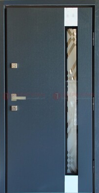 Серая стальная дверь с порошковым покрытием и стеклянной вставкой ДП-216 в Домодедово