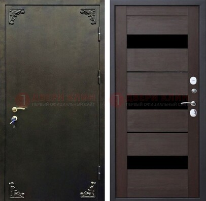 Входная дверь с порошковым покрытием с коричневой МДФ со стеклом ДП-236 в Хотьково