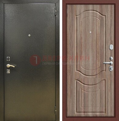 Темно-серая входная дверь с порошковым покрытием и коричневая МДФ ДП-290 в Домодедово