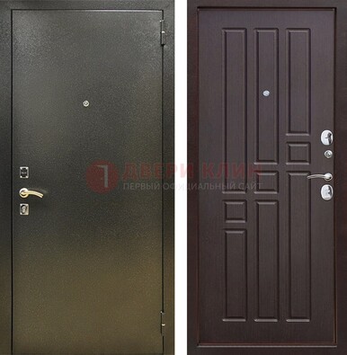Входная темно-серая дверь с порошковым напылением и коричневой МДФ ДП-301 в Домодедово