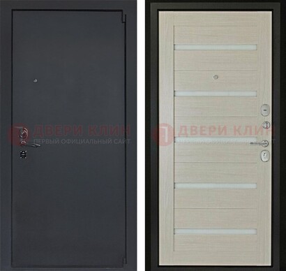 Черная стальная дверь с порошковым окрасом и стеклом ДП-309 в Домодедово