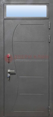Чёрная входная дверь с порошковым окрасом и стеклом ДП-313 в Домодедово