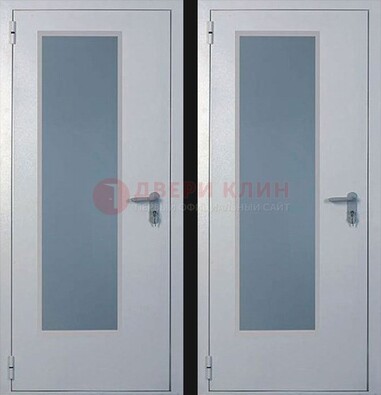 Белая металлическая противопожарная дверь с декоративной вставкой ДПП-5 в Сосновый Бор