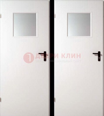 Белая железная противопожарная дверь с декоративной вставкой ДПП-6 в Костроме