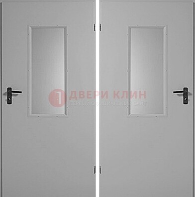 Белая металлическая противопожарная дверь с декоративной вставкой ДПП-7 в Домодедово